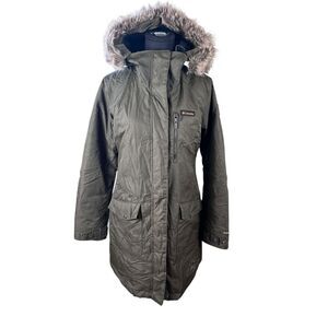 Columbia Woman's S Suttle Mountain Long Insulated Jacket Olive Green Omni-Heat